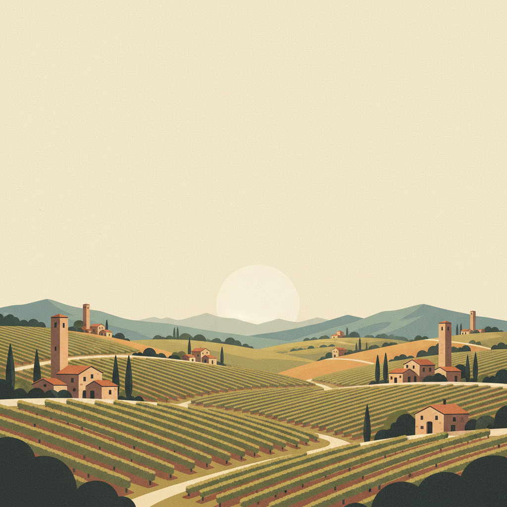 Vineyard Landscape of Piedmont: Langhe-Roero and Monferrato — illustrated travel poster