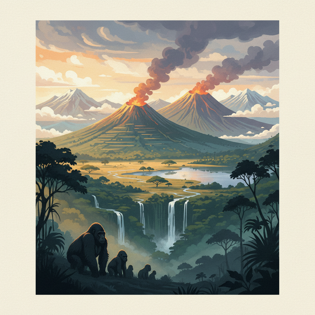 Virunga National Park — illustrated travel poster