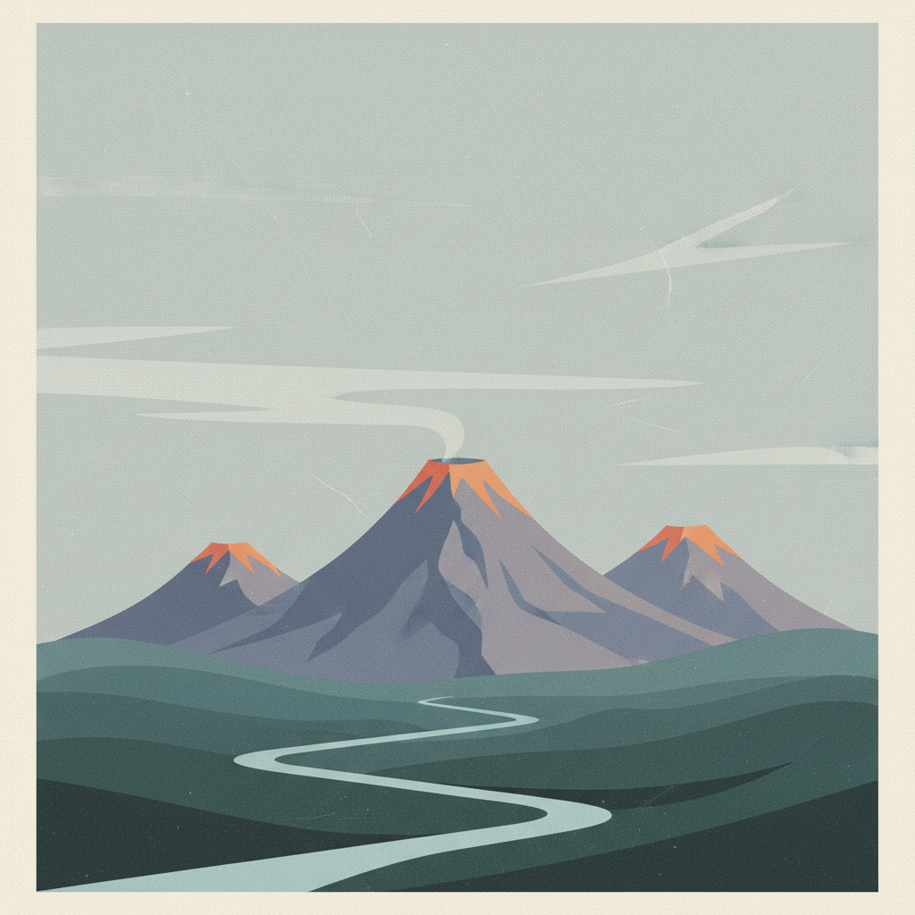 Volcanoes of Kamchatka — illustrated travel poster