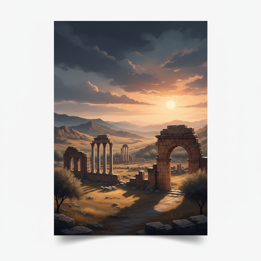 Archaeological Site of Volubilis — illustrated travel poster
