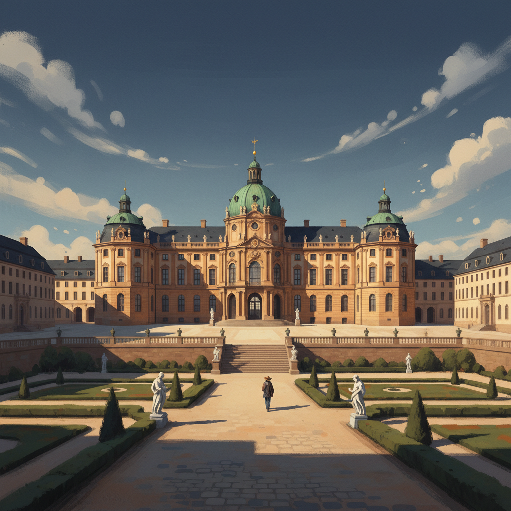 Würzburg Residence with the Court Gardens and Residence Square — illustrated travel poster