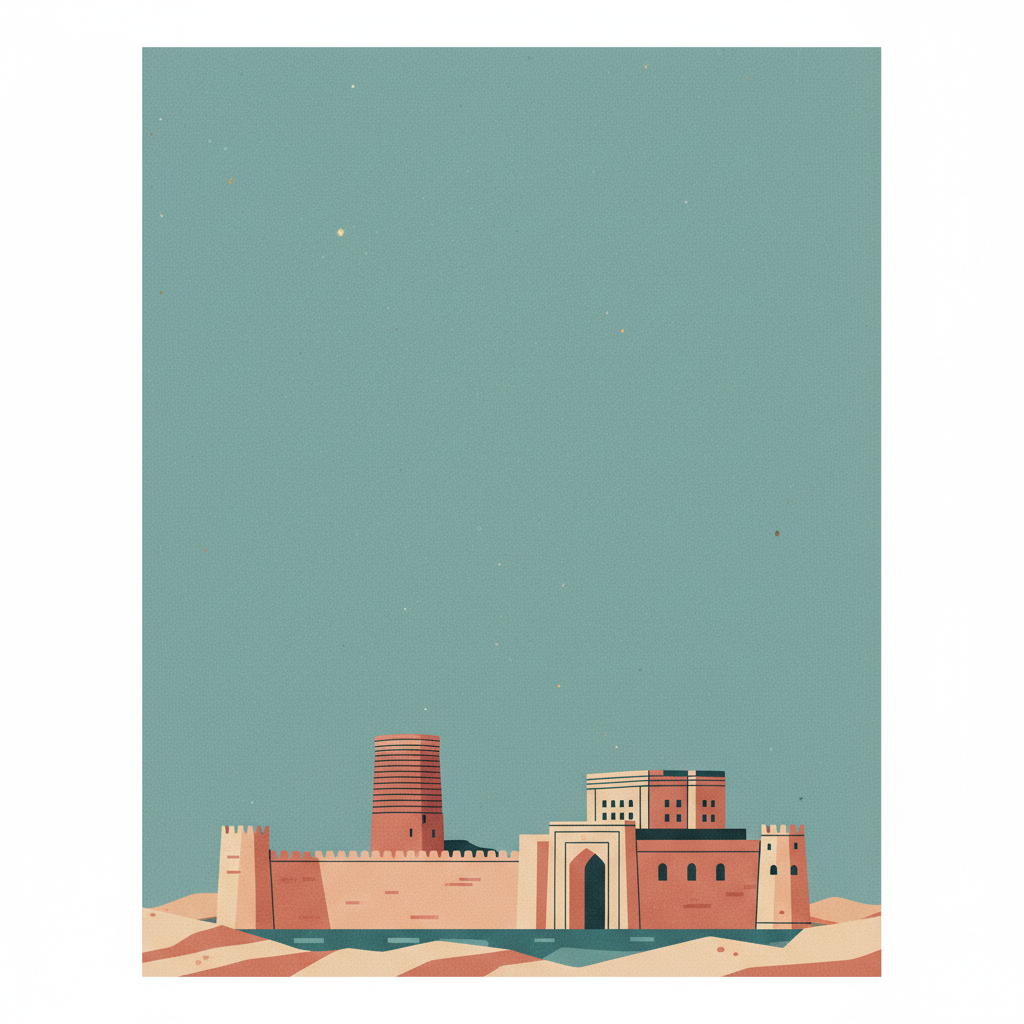 Walled City of Baku with the Shirvanshah's Palace and Maiden Tower — illustrated travel poster