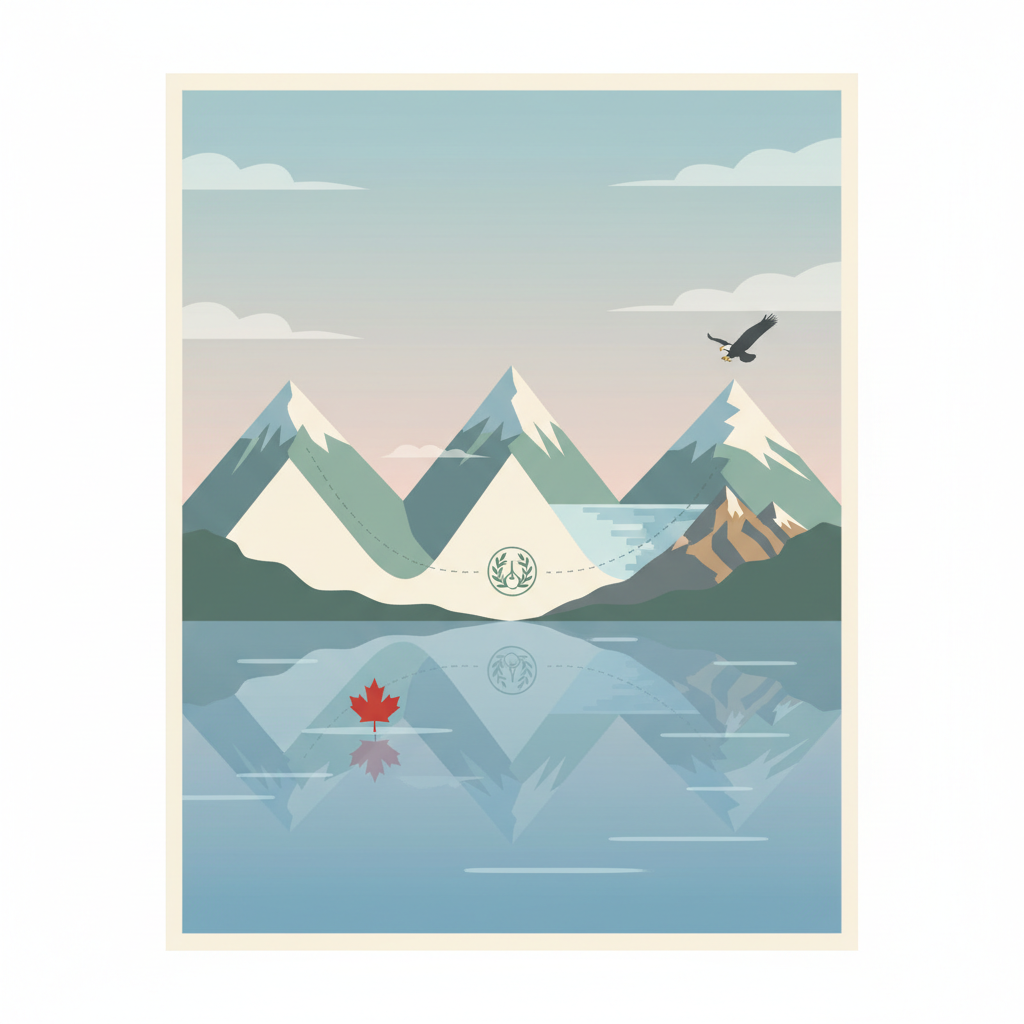 Waterton Glacier International Peace Park — illustrated travel poster