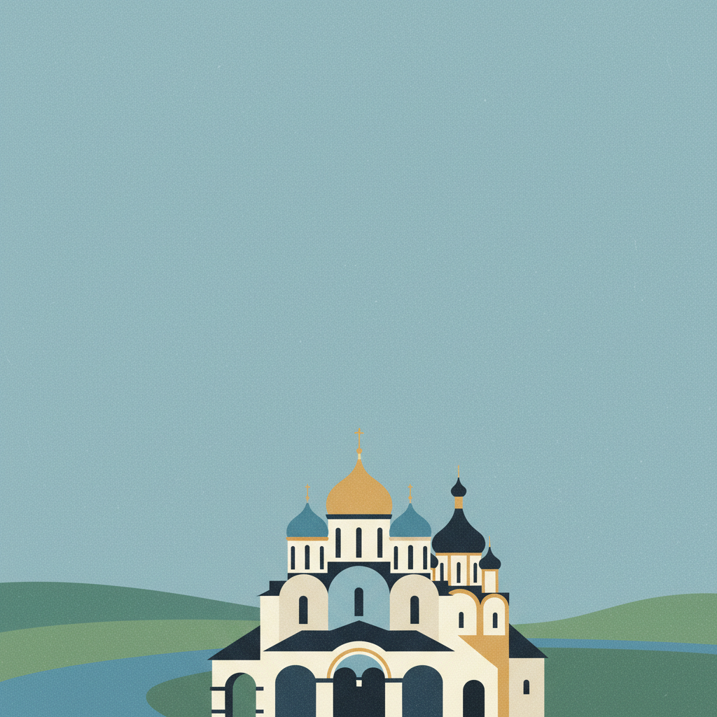 White Monuments of Vladimir and Suzdal — illustrated travel poster