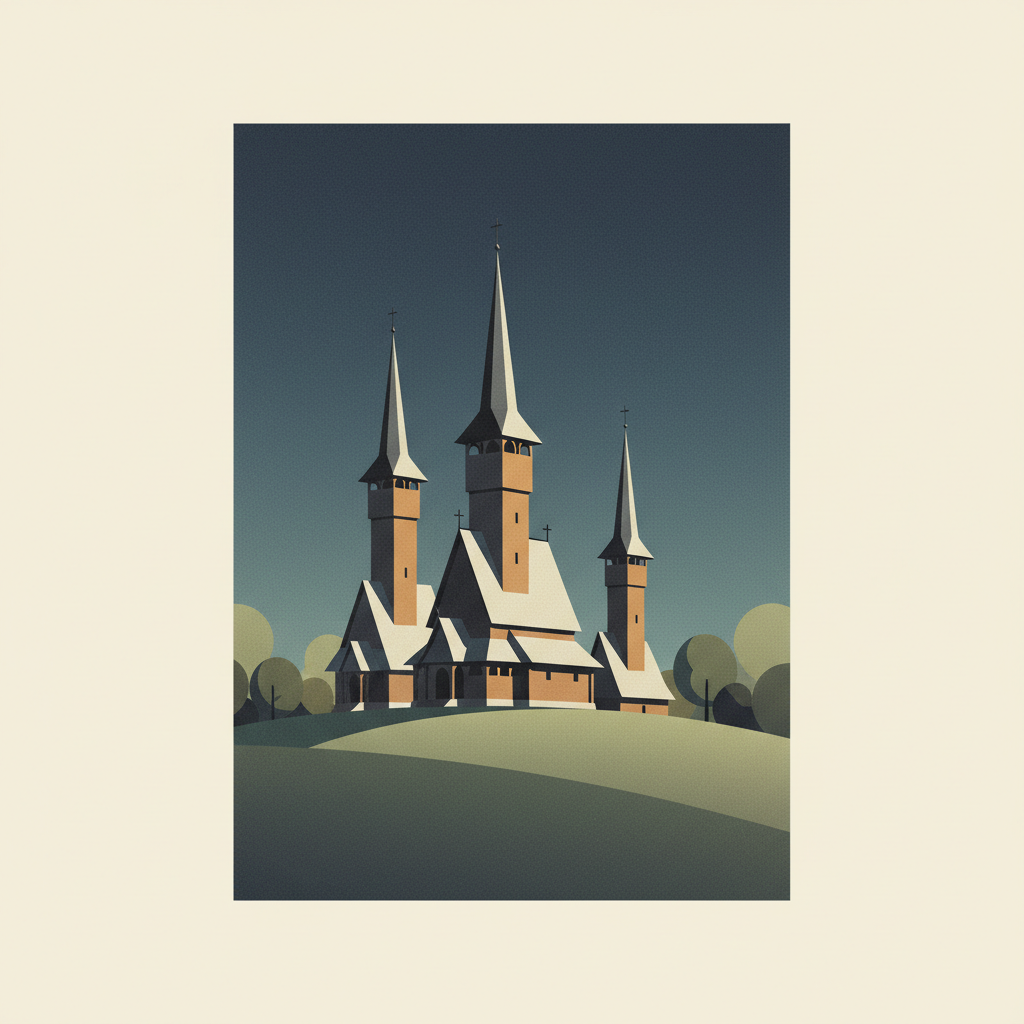 Wooden Churches of Maramureş — illustrated travel poster
