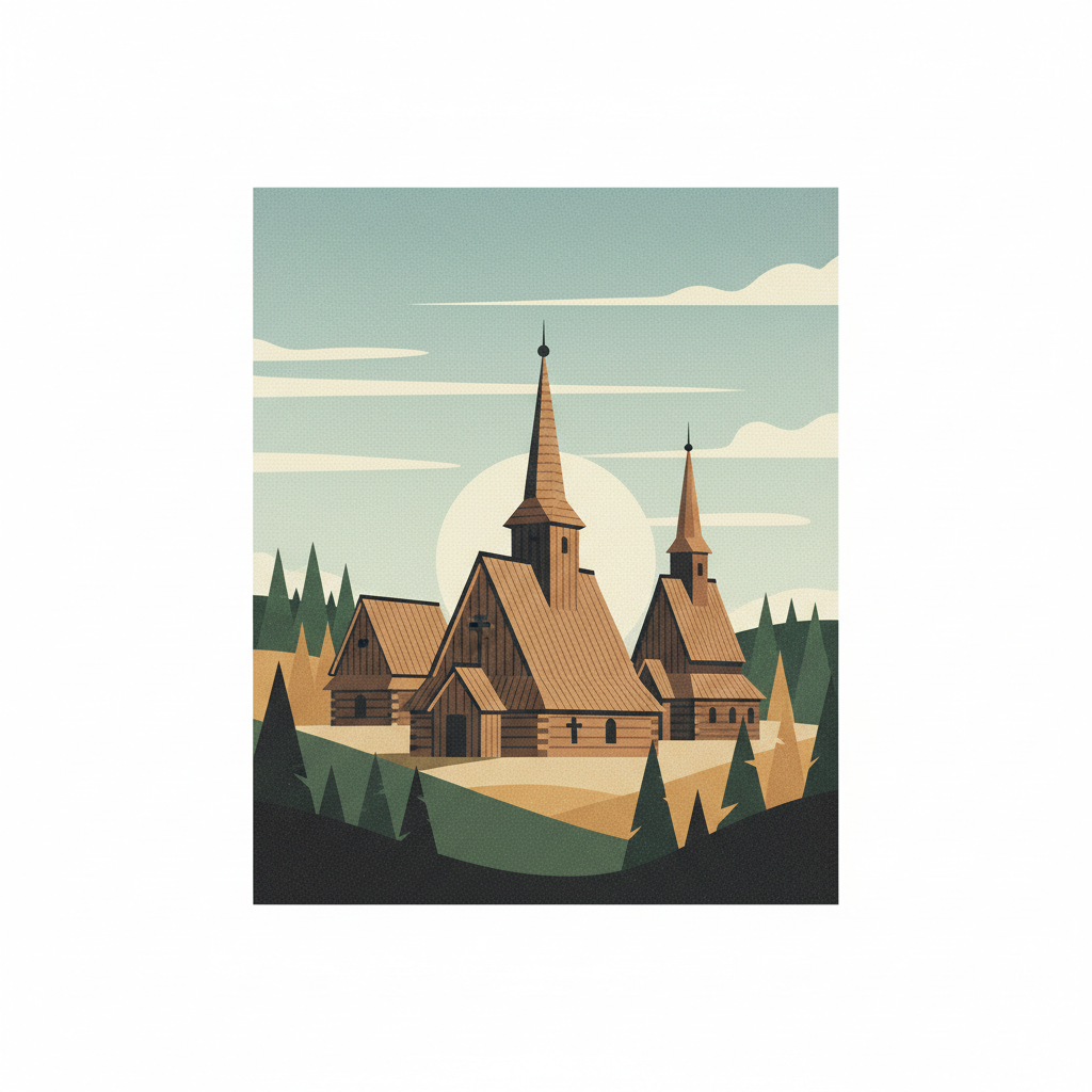 Wooden Churches of Southern Małopolska — illustrated travel poster
