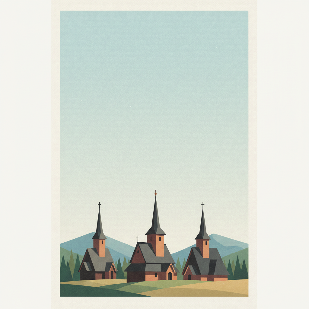 Wooden Churches of the Slovak part of the Carpathian Mountain Area — illustrated travel poster