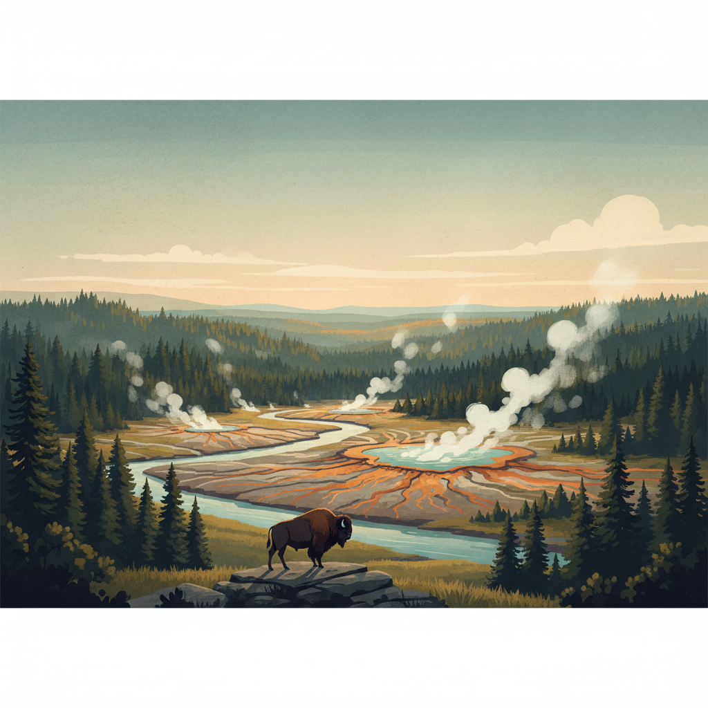 Yellowstone National Park — illustrated travel poster