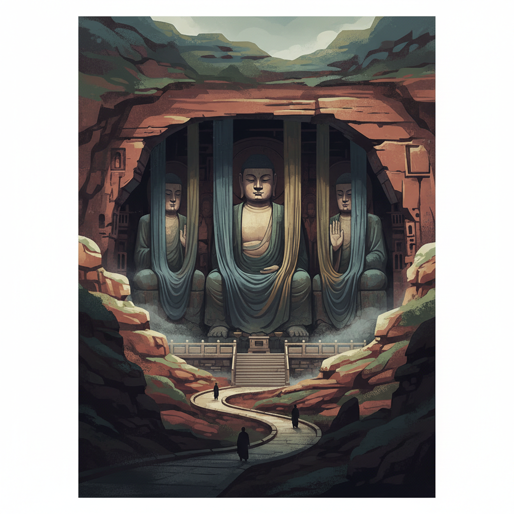 Yungang Grottoes — illustrated travel poster